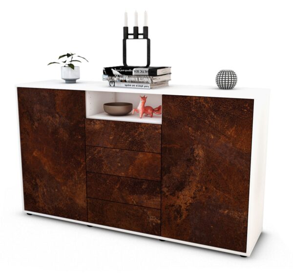 Sideboard Donnice | Korpus Weiß | Front in Rost Optik | 136x79x35cm (BxHxT)