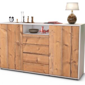 Sideboard Donnice | Korpus Weiß | Front in Pinie Holz Optik | 136x79x35cm (BxHxT)