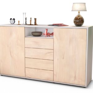 Sideboard Donnice | Korpus Weiß | Front in Zeder Holz Optik | 136x79x35cm (BxHxT)