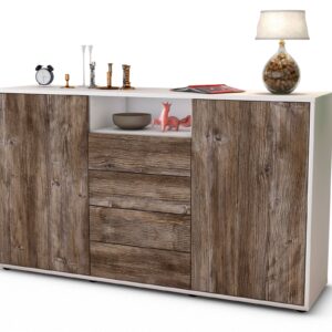 Sideboard Donnice | Korpus Weiß | Front in Treibholz Holz Optik | 136x79x35cm (BxHxT)