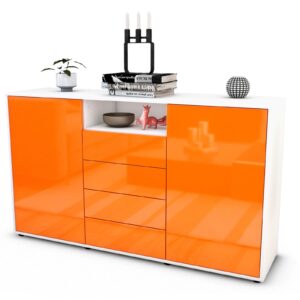 Sideboard Donnice | Korpus Weiß | Front in Hochglanz Orange | 136x79x35cm (BxHxT)