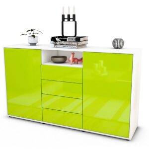 Sideboard Donnice | Korpus Weiß | Front in Hochglanz Grün | 136x79x35cm (BxHxT)