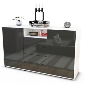 Sideboard Donnice | Korpus Weiß | Front in Hochglanz Grau | 136x79x35cm (BxHxT)