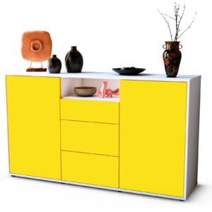 Sideboard Donnice | Korpus Weiß | Front in Gelb | 136x79x35cm (BxHxT)