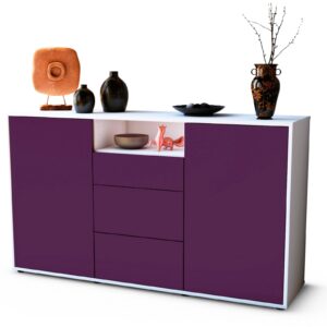 Sideboard Donnice | Korpus Weiß | Front in Lila | 136x79x35cm (BxHxT)
