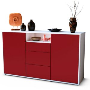 Sideboard Donnice | Korpus Weiß | Front in Bordeaux | 136x79x35cm (BxHxT)