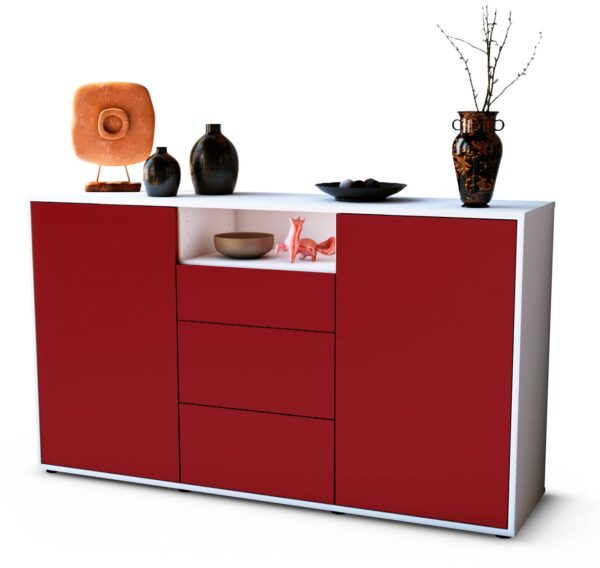 Sideboard Donnice | Korpus Weiß | Front in Bordeaux | 136x79x35cm (BxHxT)