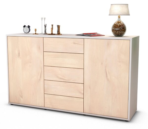 Sideboard Dorelly | Korpus Weiß | Front in Zeder Holz Optik | 136x79x35cm (BxHxT)