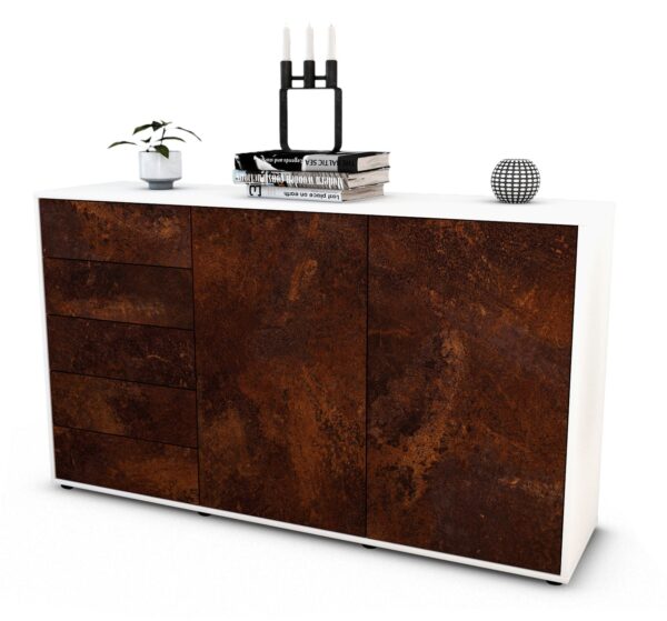 Sideboard Dorentina | Korpus Weiß | Front in Rost Optik | 136x79x35cm (BxHxT)