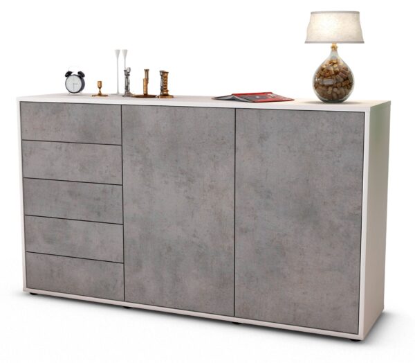 Sideboard Dorentina | Korpus Weiß | Front in Beton Optik | 136x79x35cm (BxHxT)