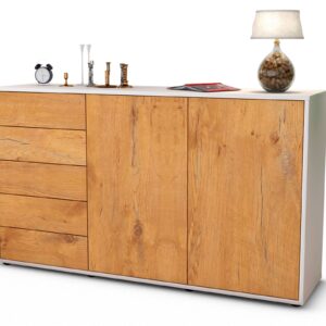 Sideboard Dorentina | Korpus Weiß | Front in Eiche Holz Optik | 136x79x35cm (BxHxT)