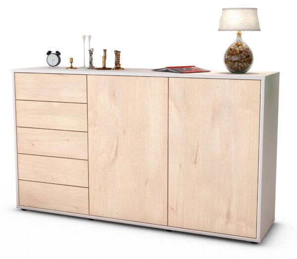 Sideboard Dorentina | Korpus Weiß | Front in Zeder Holz Optik | 136x79x35cm (BxHxT)