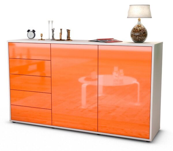 Sideboard Dorentina | Korpus Weiß | Front in Hochglanz Orange | 136x79x35cm (BxHxT)