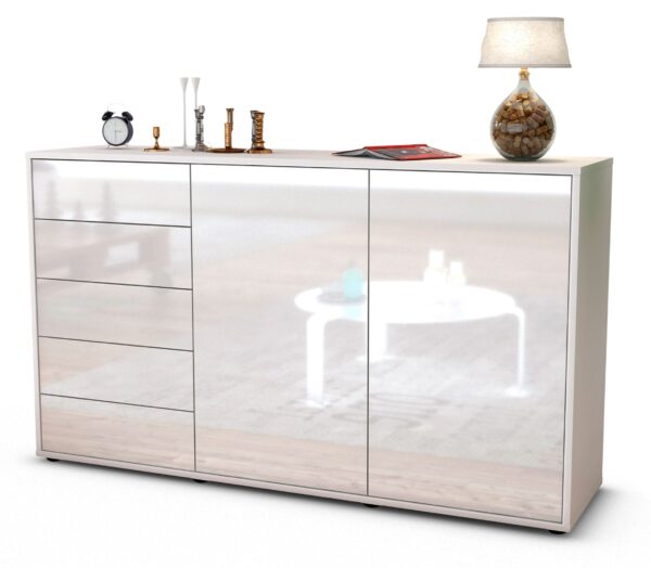 Sideboard Dorentina | Korpus Weiß | Front in Hochglanz Weiß | 136x79x35cm (BxHxT)