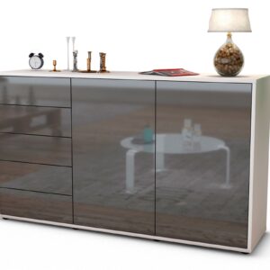 Sideboard Dorentina | Korpus Weiß | Front in Hochglanz Grau | 136x79x35cm (BxHxT)