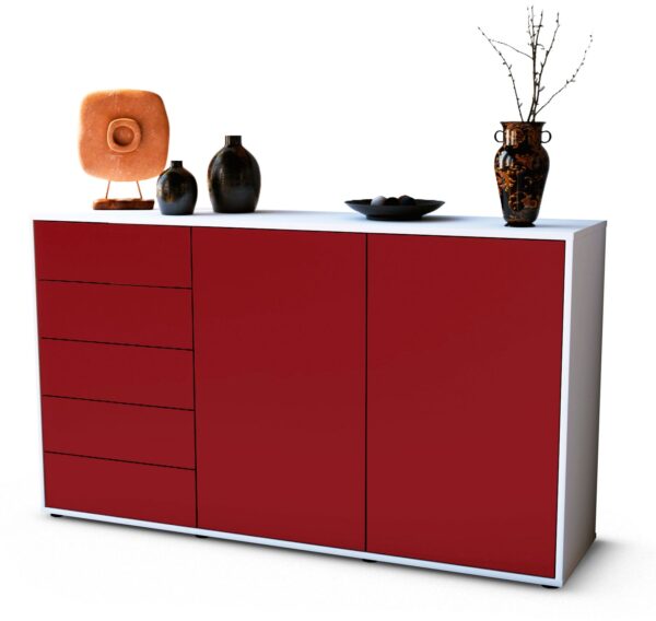 Sideboard Dorentina | Korpus Weiß | Front in Bordeaux | 136x79x35cm (BxHxT)