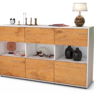 Sideboard Dorett | Korpus Weiß | Front in Eiche Holz Optik | 136x79x35cm (BxHxT)