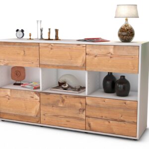 Sideboard Dorett | Korpus Weiß | Front in Pinie Holz Optik | 136x79x35cm (BxHxT)
