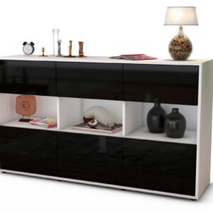Sideboard Dorett | Korpus Weiß | Front in Hochglanz Schwarz | 136x79x35cm (BxHxT)