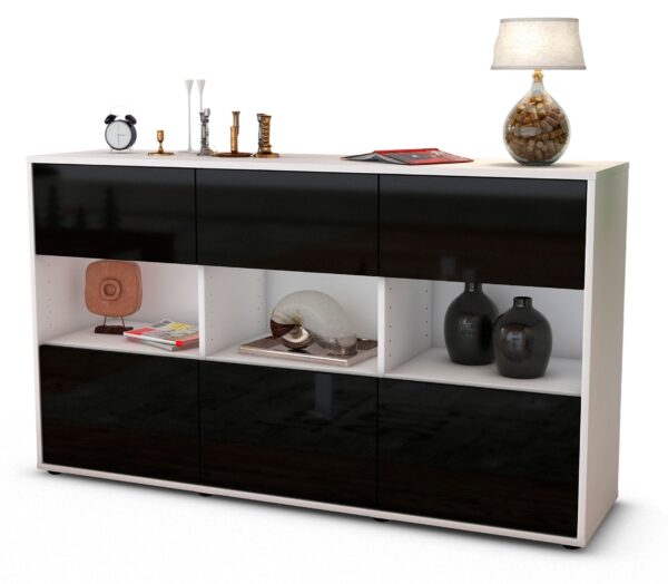 Sideboard Dorett | Korpus Weiß | Front in Hochglanz Schwarz | 136x79x35cm (BxHxT)