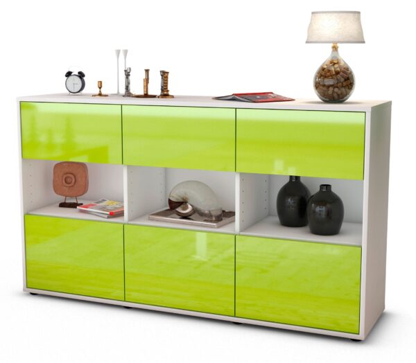 Sideboard Dorett | Korpus Weiß | Front in Hochglanz Grün | 136x79x35cm (BxHxT)