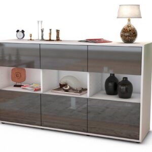 Sideboard Dorett | Korpus Weiß | Front in Hochglanz Grau | 136x79x35cm (BxHxT)