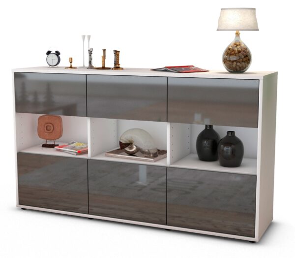 Sideboard Dorett | Korpus Weiß | Front in Hochglanz Grau | 136x79x35cm (BxHxT)