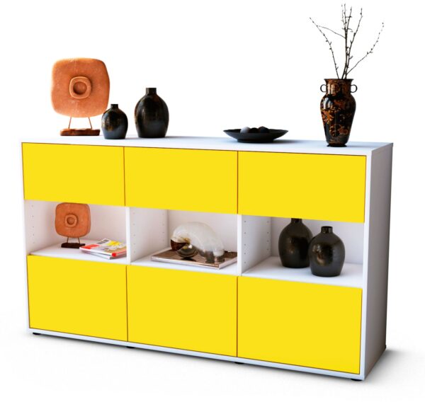 Sideboard Dorett | Korpus Weiß | Front in Gelb | 136x79x35cm (BxHxT)