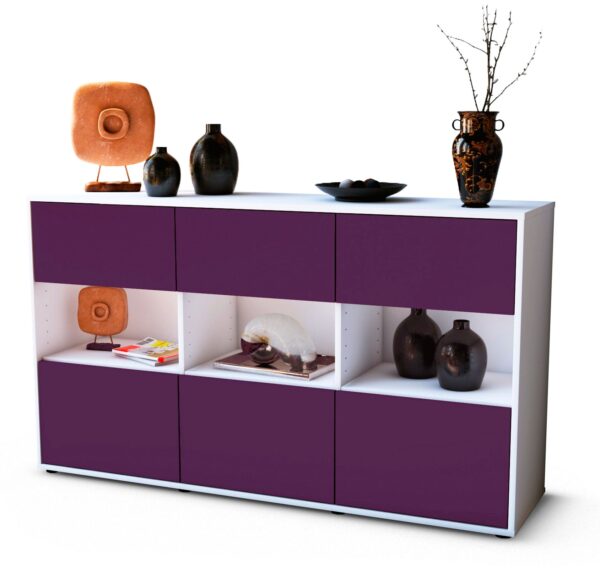 Sideboard Dorett | Korpus Weiß | Front in Lila | 136x79x35cm (BxHxT)