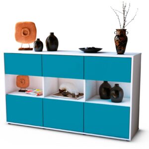 Sideboard Dorett | Korpus Weiß | Front in Türkis | 136x79x35cm (BxHxT)