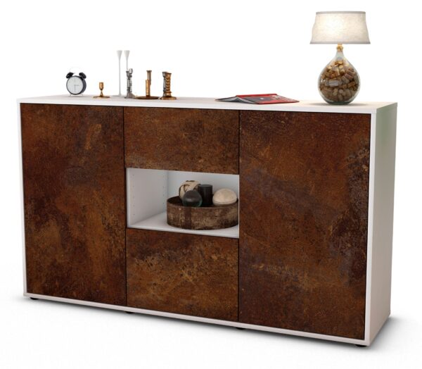 Sideboard Doriana | Korpus Weiß | Front in Rost Optik | 136x79x35cm (BxHxT)