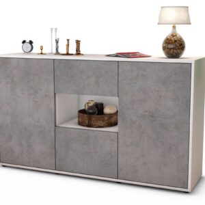 Sideboard Doriana | Korpus Weiß | Front in Beton Optik | 136x79x35cm (BxHxT)