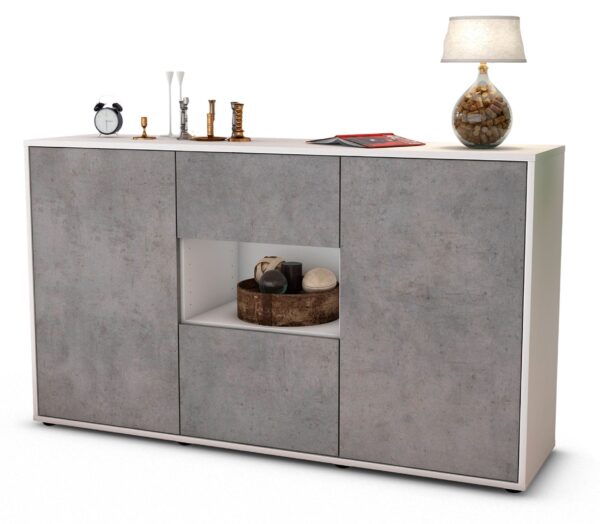 Sideboard Doriana | Korpus Weiß | Front in Beton Optik | 136x79x35cm (BxHxT)