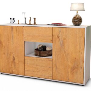 Sideboard Doriana | Korpus Weiß | Front in Eiche Holz Optik | 136x79x35cm (BxHxT)