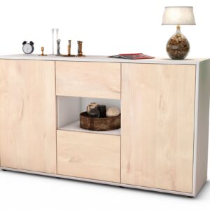 Sideboard Doriana | Korpus Weiß | Front in Zeder Holz Optik | 136x79x35cm (BxHxT)
