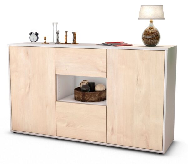 Sideboard Doriana | Korpus Weiß | Front in Zeder Holz Optik | 136x79x35cm (BxHxT)