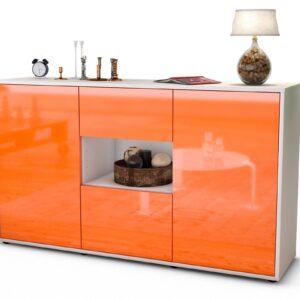 Sideboard Doriana | Korpus Weiß | Front in Hochglanz Orange | 136x79x35cm (BxHxT)