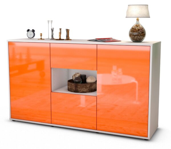 Sideboard Doriana | Korpus Weiß | Front in Hochglanz Orange | 136x79x35cm (BxHxT)