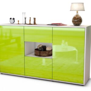 Sideboard Doriana | Korpus Weiß | Front in Hochglanz Grün | 136x79x35cm (BxHxT)