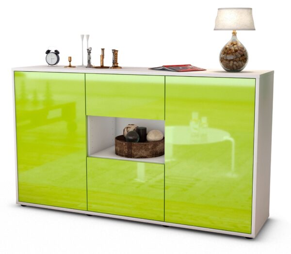 Sideboard Doriana | Korpus Weiß | Front in Hochglanz Grün | 136x79x35cm (BxHxT)