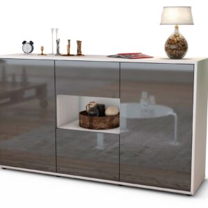 Sideboard Doriana | Korpus Weiß | Front in Hochglanz Grau | 136x79x35cm (BxHxT)