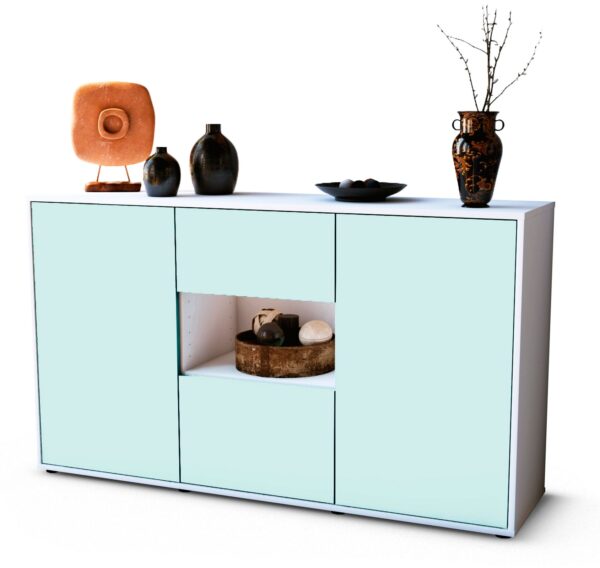 Sideboard Doriana | Korpus Weiß | Front in Mint | 136x79x35cm (BxHxT)