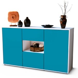 Sideboard Doriana | Korpus Weiß | Front in Türkis | 136x79x35cm (BxHxT)