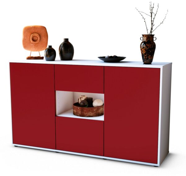 Sideboard Doriana | Korpus Weiß | Front in Bordeaux | 136x79x35cm (BxHxT)