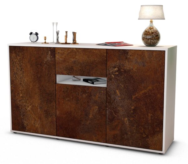 Sideboard Dorina | Korpus Weiß | Front in Rost Optik | 136x79x35cm (BxHxT)
