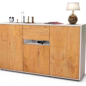 Sideboard Dorina | Korpus Weiß | Front in Eiche Holz Optik | 136x79x35cm (BxHxT)
