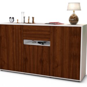Sideboard Dorina | Korpus Weiß | Front in Walnuss Holz Optik | 136x79x35cm (BxHxT)