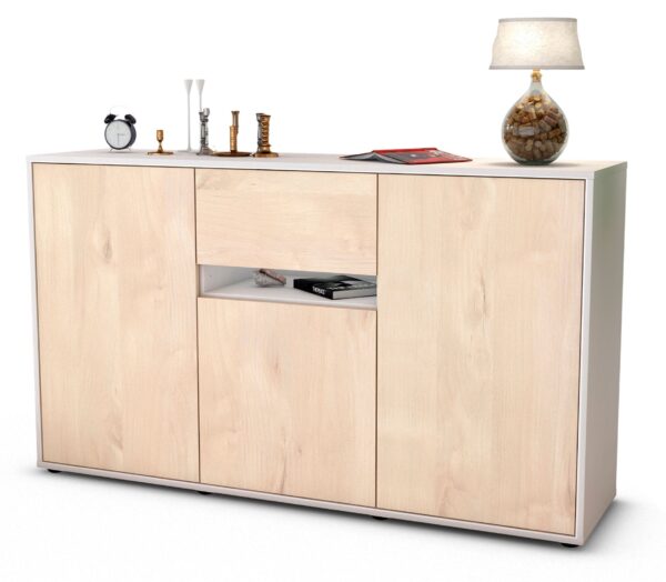 Sideboard Dorina | Korpus Weiß | Front in Zeder Holz Optik | 136x79x35cm (BxHxT)