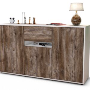 Sideboard Dorina | Korpus Weiß | Front in Treibholz Holz Optik | 136x79x35cm (BxHxT)