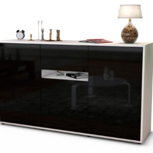 Sideboard Dorina | Korpus Weiß | Front in Hochglanz Schwarz | 136x79x35cm (BxHxT)